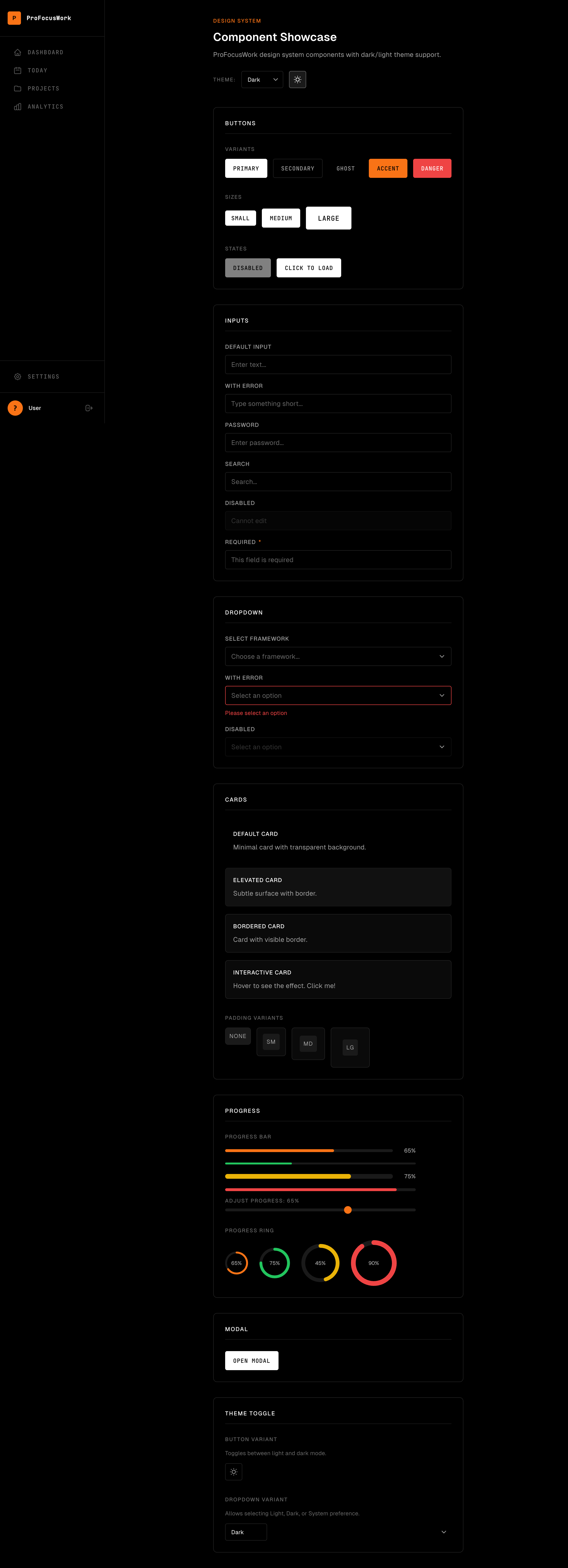 Component Showcase - Dark Theme